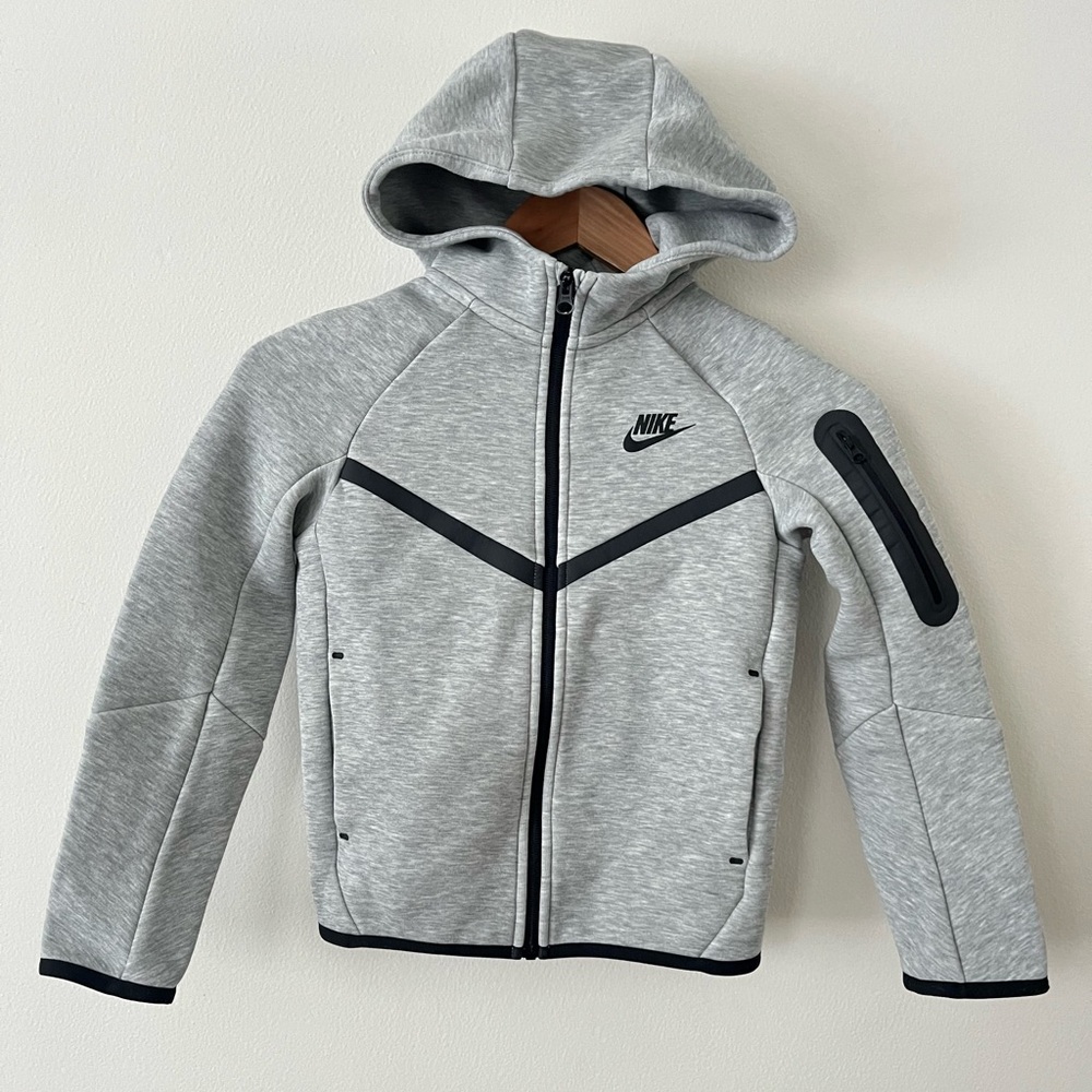 Nike Kids Gray Hooded Zip Sweatshirt with Black Accents